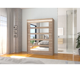 Tolóajtós szekrény tükörrel és LED világítással MURANI 150 Truffle+Truffle