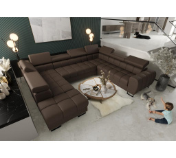 NAROŻNIK ASPEN MAX I 265x350x225 CM SKÓRA NATURALNA - prawa , Skóra brązowa