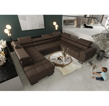 NAROŻNIK ASPEN MAX I 265x350x225 CM SKÓRA NATURALNA - prawa , Skóra brązowa