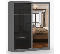 MULTI 31 gardróbszekrény - 183 cm, Szürke/Fekete Fényes