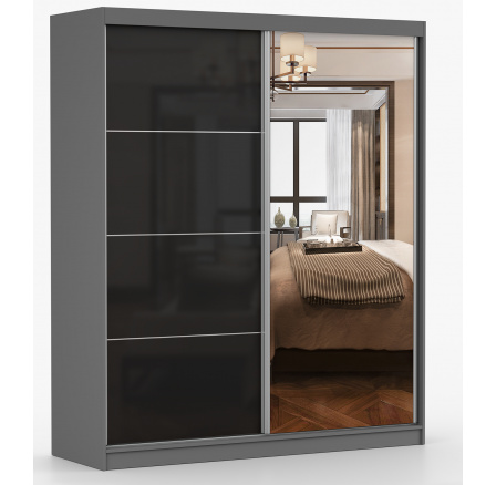 MULTI 31 gardróbszekrény - 183 cm, Szürke/Fekete Fényes