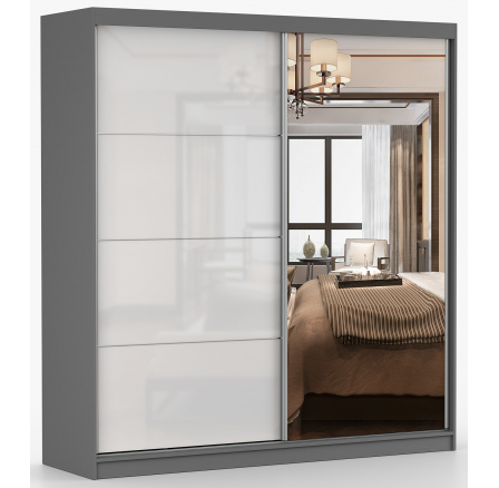 MULTI 35 gardróbszekrény - 233 cm, Szürke/Fehér Fényes