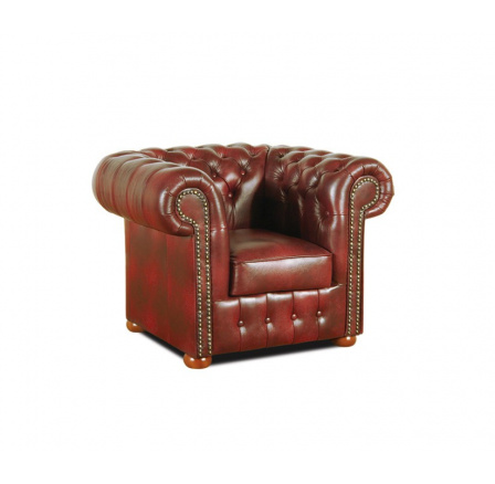Křeslo Chesterfield Classic 1 kůže bordó