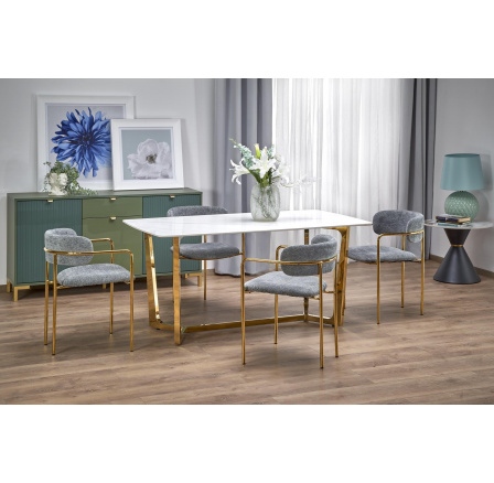 CLEMENTE étkezőasztal, Fehér márvány hatás/Arany