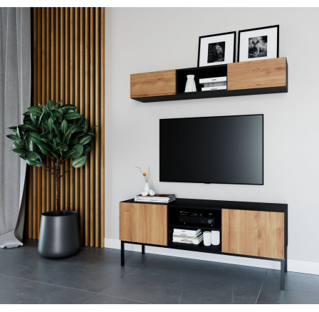 Lanzzi 120 Szafka RTV Czarny Mat/Dąb Artisan Czarny Mat, Dąb Artisan 120x50