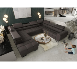 NAROŻNIK ASPEN MAX I 265x350x225 CM SKÓRA NATURALNA - prawa , Skóra szara