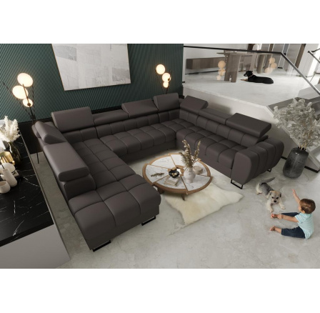 NAROŻNIK ASPEN MAX I 265x350x225 CM SKÓRA NATURALNA - prawa , Skóra szara