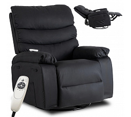 Fotel Rozkładany Masujący BRUCE z Funkcją Kołyski Czarny Ekoskóra