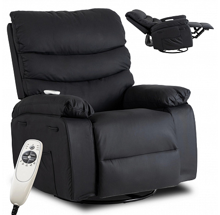 Fotel Rozkładany Masujący BRUCE z Funkcją Kołyski Czarny Ekoskóra