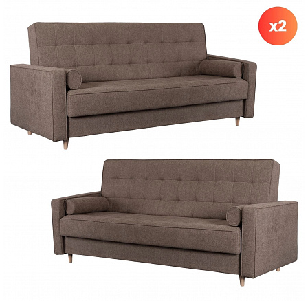 Zestaw 2x Sofa Rozkładana MALTA Brązowa