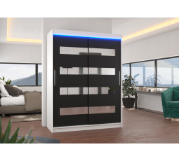 Tolóajtós szekrény tükörrel és LED világítással BALTIC 150 Fehér+Fekete