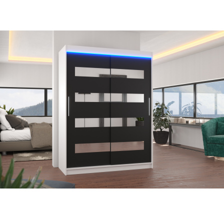 Tolóajtós szekrény tükörrel és LED világítással BALTIC 150 Fehér+Fekete