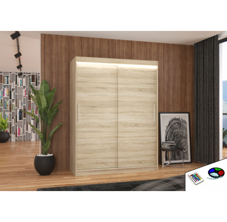 Tolóajtós szekrény LED világítással DENVER 150 Sonoma+Sonoma