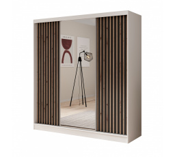 Tolóajtós és tükrös ruhásszekrény Ida 200 Fehér+Fekete