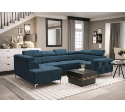 NAROŻNIK ORION MAX II Z FUNKCJĄ SPANIA 165X350X185 CM - Odcienie niebieskiego , prawa