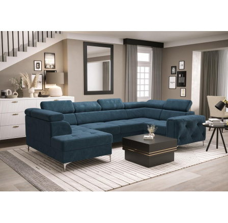 NAROŻNIK ORION MAX II Z FUNKCJĄ SPANIA 165X350X185 CM - Odcienie niebieskiego , prawa