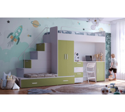 Vyvýšená postel PARADISE 5, Bílá Zelená mat