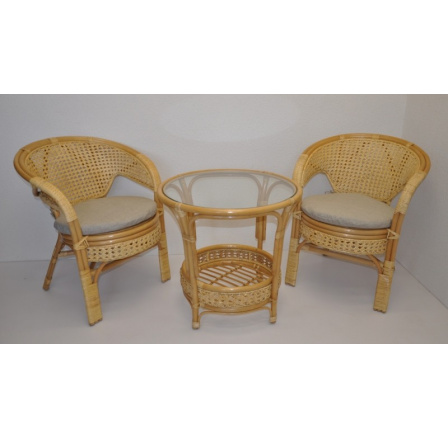 Ratanová sedací souprava Kina medová polstr tmavě béžový melír