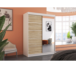 Tolóajtós szekrény tükörrel LIMBO 150 Fehér+Sonoma