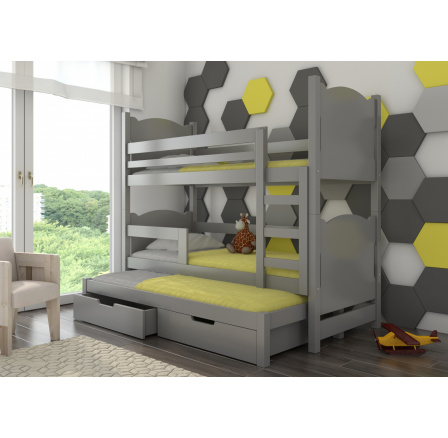 Háromszemélyes emeletes ágy matracokkal LETICIA Szürke