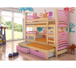 Háromszemélyes emeletes ágy matracokkal SORIA Pine+Pink