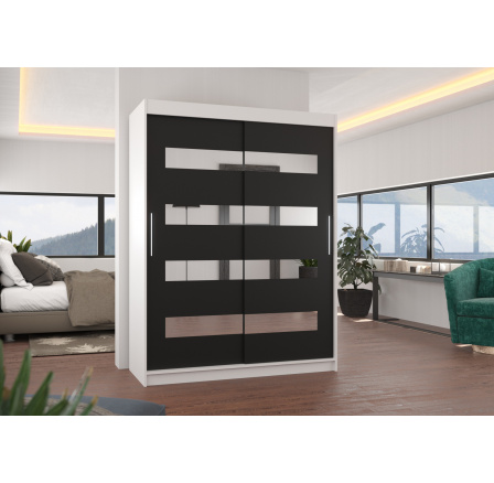 Tolóajtós szekrény tükörrel BALTIC 150 Fehér+Fekete