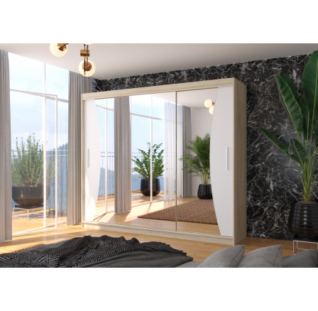 Tolóajtós szekrény tükörrel DIEGO 250 Sonoma+Fehér