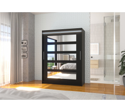 Tolóajtós szekrény tükörrel és LED világítással MURANI 150 Fekete+Fekete