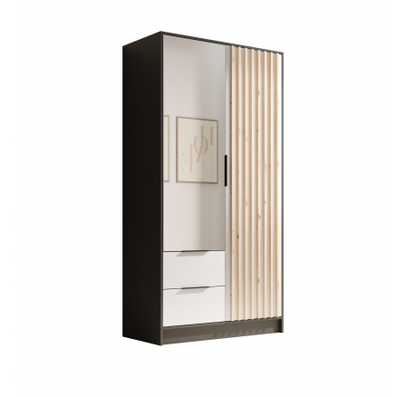 Neri 100 gardróbszekrény tükrökkel Fekete+Fehér