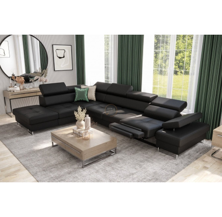 NAROŻNIK GALAXY RELAX 225x350 CM SKÓRA NATURALNA - lewa , Skóra czarna