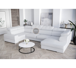 NAROŻNIK ROYAL MAX I 210x375x185 - lewa , Biała eko skóra