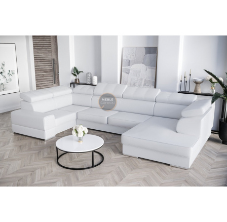 NAROŻNIK ROYAL MAX I 210x375x185 - lewa , Biała eko skóra