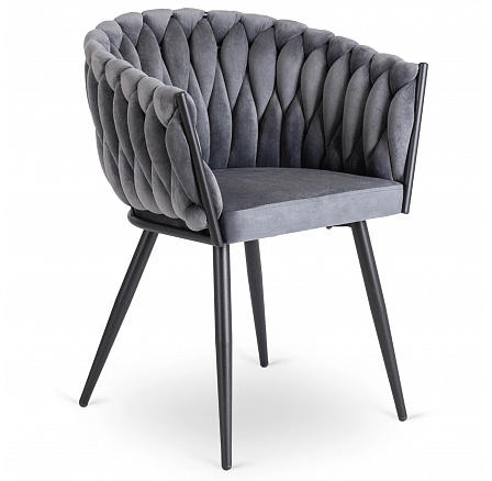 Krzesło ELENA Szare Plecione Welurowe