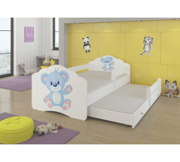 Kétszemélyes ágy korláttal és matracokkal CASIMO II BLUE BEAR 160x80 Fehér