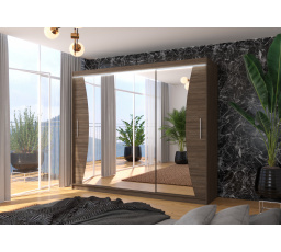 Tolóajtós szekrény, tükörrel és LED világítással DIEGO 250 Choco+Choco