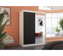 Tolóajtós szekrény tükörrel JORDI 150 Fehér+Fekete