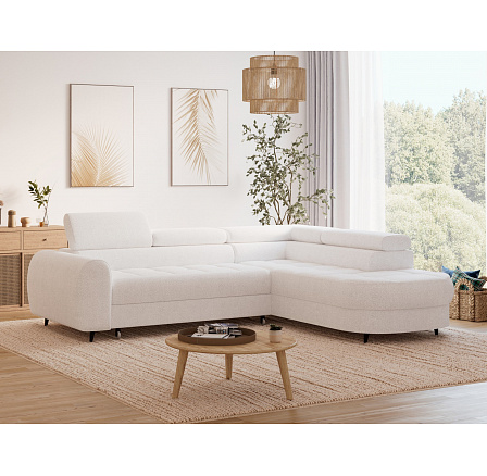 Vesteria jobb oldali sarokkanapé alvó funkcióval és tároló rekesszel, fehér bouclé Royal 01 120x200 1 Vesteria jobb oldali sarokkanapé alvó funkcióval és tároló rekesszel, fehér bouclé Royal 01 120x200 1