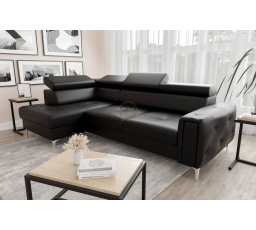 NAROŻNIK Z FUNKCJĄ SPANIA ORION 165X255 SKÓRA NATURALNA - Skóra czarna , lewa