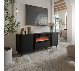 VOLARE komód 200 EF fekete matt/ fekete matt (kandalló szerelési lehetőséggel)