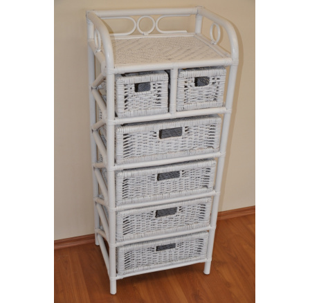 Ratanová komoda 4+2 zásuvky bílá