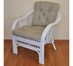 Ratanové křeslo Rio De Janeiro bílé - polstr tmavě béžový melír