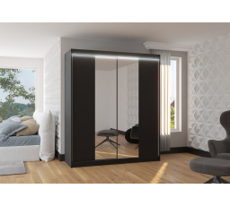 Tolóajtós szekrény tükörrel és LED világítással BALANCE 180 Fekete+Fekete