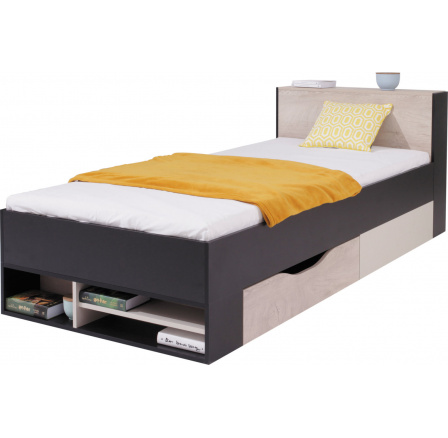 PLANET- PL14 L/P ágy, fekete+tölgy+bézs