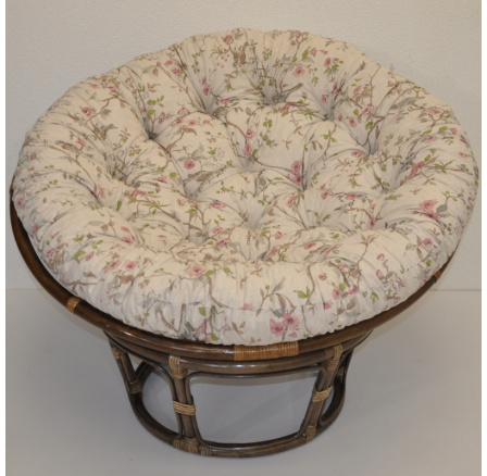 Ratanový papasan 110 cm hnědý polstr motiv ptáci