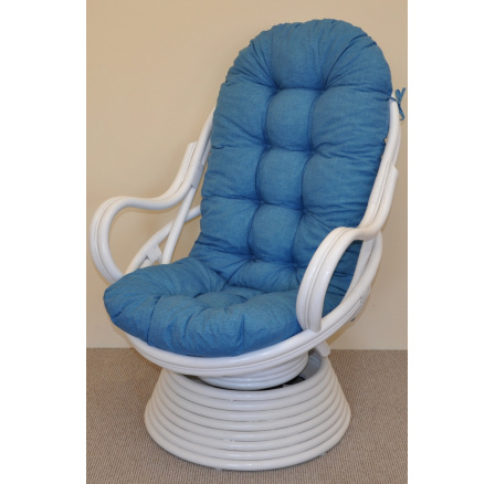 Ratanové houpací křeslo Swivel bílé polstr tyrkysový melír