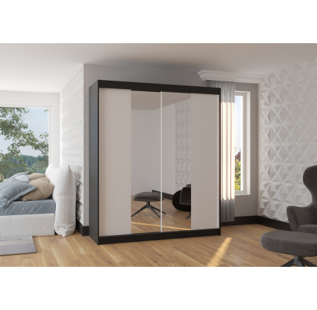 Tolóajtós szekrény tükörrel BALANCE 180 Fekete+Fehér