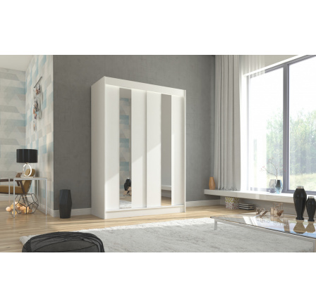 Tolóajtós szekrény tükörrel BALTON 150 Fehér+Fehér