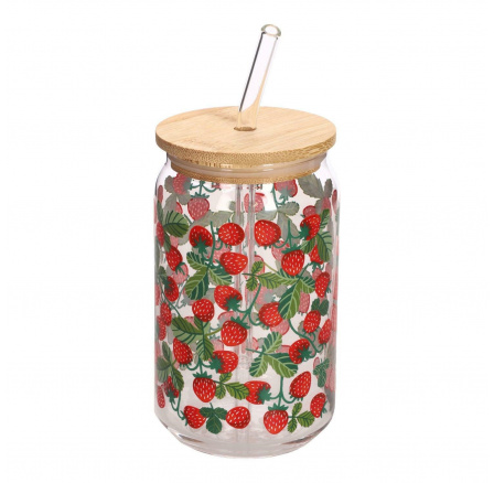 Soleo 530 ml-es pohár fedéllel és szívószállal, eper mintával Soleo 530 ml-es pohár fedéllel és szívószállal, eper mintával