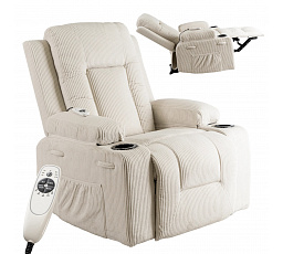 Fotel Rozkładany Masujący BOX Beżowy Sztruksowy