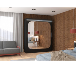 Tolóajtós szekrény tükörrel és LED világítással ARIZONA 180 Fekete+Fekete